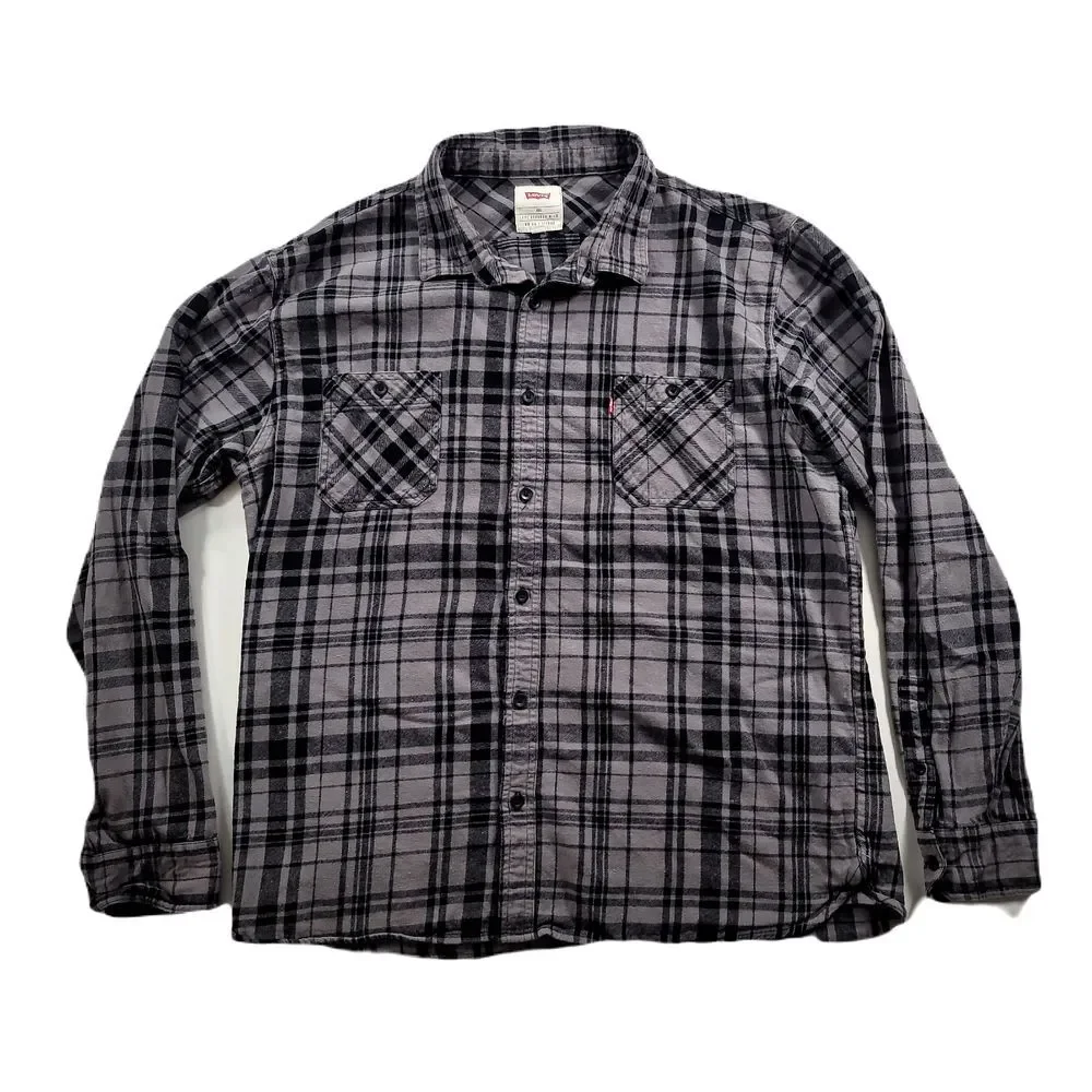 Levis Shirt Mens Large Grey Plaid Long Sleeve‎ Button Up Soft Cotton